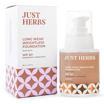 Just Herbs Medium to Full Coverage Liquorice Root and Sandalwood Longwear Weightless Foundation for Face Makeup 40 ml