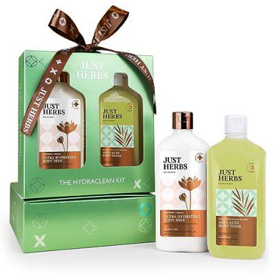 Just Herbs Saffron Malai Body Milk And Salicylic Body Wash, Acne Control Body Hydraclean Kit for Men and Women - Combo Gift Set (2 x 300ml)