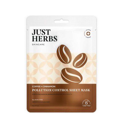 Just Herbs Sheet Mask Glowing Skin Serum Masks, 20g (Coffee, Cinnamon)