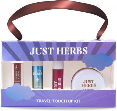 Just Herbs Travel Touch Up Kit Included Lip Gloss, Perfume, Liquid Lipstick & Cheek Tint (4 Items in the set)