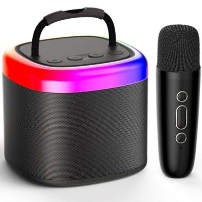 JYX Dual Speaker Stereo Karaoke Speaker, Mini Bluetooth 5.0 Speaker Wireless Mic, 8Hrs Battery, 2 Sound Modes, 5 Voice Effects