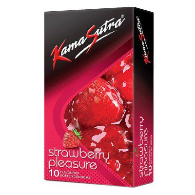 KamaSutra Strawberry Flavored Dotted Condoms for Men – 10 Count