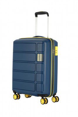 Kamiliant American Tourister Harrier Zing 56 Cms Small Cabin (Pp) Hard Sided 8 Wheels Spinner Suitcase (Navy) (Double Wheel), Blue