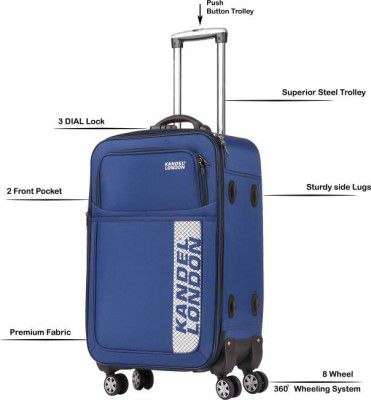 Kandel London  Small Cabin Suitcase (57 cm) - Cabin 4 Wheel Spinners, Expandable Bag with Combination Lock(DENVER SERIES) - Blue