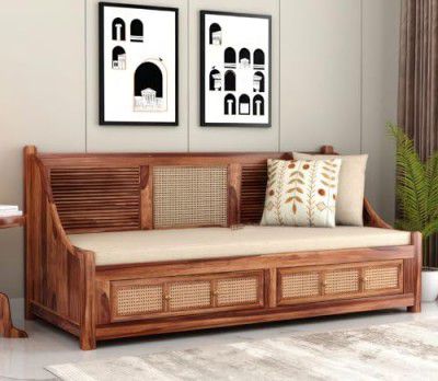 Kartik Solid Sheesham Wooden Diwan/Day Bed for Bedroom/Livingroom/Hotel/Guest Room in Honey Finish, Single (Rattan/Cane)