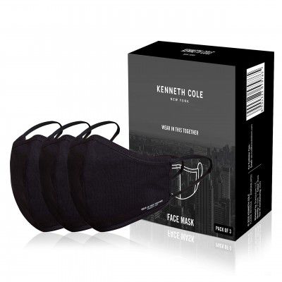 Kenneth Cole Cotton Reuseable Face Mask (Black, Without Valve, Pack of 3) for Men & Women