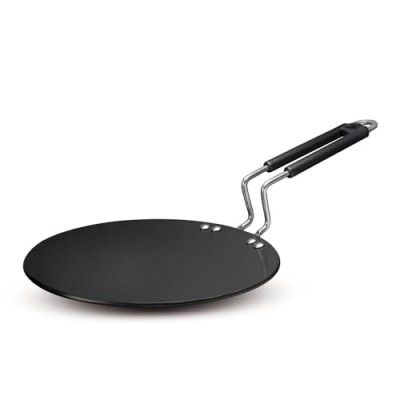 KENT Hard Anodised Roti Tawa 25 CM | Non Reactive, Non Toxic, & Non staining Food Grade Surface | 4.88 mm Thick Base for Uniform Heating | Cool Touch bakelite Handle | Induction Friendly | Black