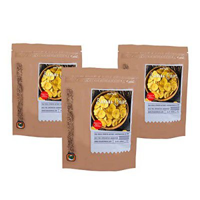 Kerala Banana chips | Snacks Pack of 3 * 100gm | Vacuum Cooked | Gluten Free | No added Preservatives