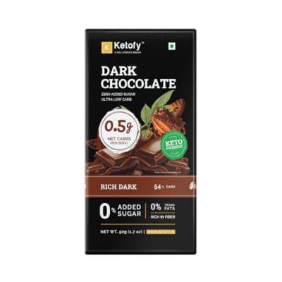 Ketofy - Dark Chocolate (50g) | Zero Sugar Dark Chocolate | Rich Texture, Indulgent Taste | 0.5g Net Carbs Per Serving | Protein Rich and Vegan Chocolate Bar | Low Calorie Chocolate | Keto Chocolate