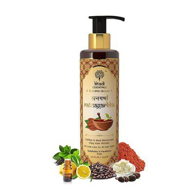 Khadi Essentials Ayurvedic Coffee & Red Moroccan Clay Hair Shampoo - With Shea Butter, Green Tea and Lemon Oil for Strong Shiny Hair | Normal to Oily Scalp Type | 200ml