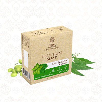 Khadi Essentials Tea Tree Essential Oil Soap with Neem, Tulsi, Calendula Extract For Reducing Acne, 125gm Natural Organic Handmade Bath Bar