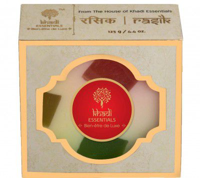 Khadi Essentials Vitamin C Rich Fruity Soap with Avocado, Almond Milk, Cocoa, Kokum Butter For Healthy Clear Skin, 125gm Natural Organic Handmade (Rasik Mixed Fruits Soap)