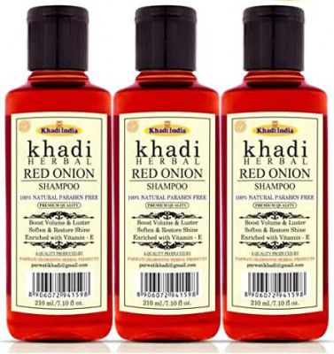 Khadi Herbal 100% Pure & Natural Red Onion Shampoo l For Hair Growth & Control Hair Losses 630Ml (Pack Of 3).