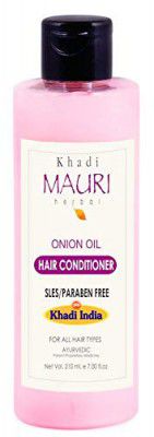 Khadi Mauri Herbal Onion Oil Hair Conditioner Enriched With Red Onion Oil, Aloe Vera And Hibiscus, White, 210 Ml