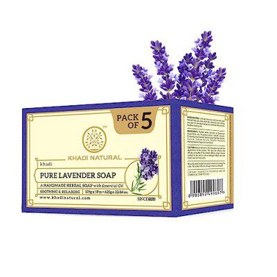 Khadi Natural Ayurvedic handmade bath soap|Handmade soap| Lavender Soaps|Soap that provides long lasting moisturization|Floral fragrance |Suitable for all skin types|Pack of 5 (125 * 5) (625gm)