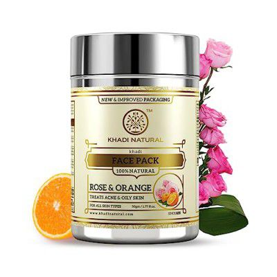 Khadi Natural Ayurvedic Rose & Orange Face Pack | Face Pack for Glowing Skin | Natural Face Pack for Exfoliating Skin | Free from Harsh Chemicals | Suitable for All Skin Types | 50gm