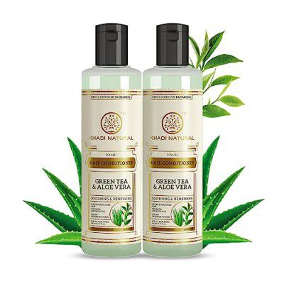 KHADI NATURAL Herbal Green Tea & Aloevera Conditioner Pack of 2 | (210 * 2) (420 ml)