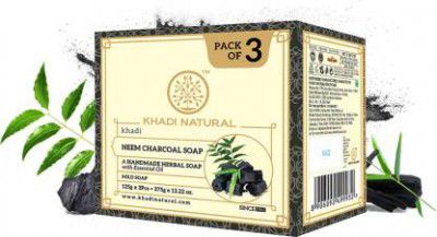 KHADI NATURAL Neem Charcoal Soap |Removes Impurities | Paraben & Sulphate Free| All Skin Types  (3 x 125 g)