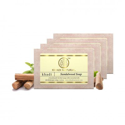 Khadi Natural Sandalwood Soap 125g | Natural Handmade Soap | Herbal Bathing Soap for Hydrated Skin | Natural Soap with Essential Oils | Suitable for All Skin Types | Pack of 4