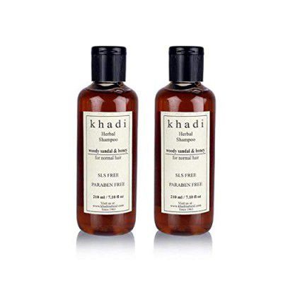 KHADI Woody Sandal & Honey Herbal Shampoo, SLS & Paraben Free, Brown, 210 ml, Pack of 2