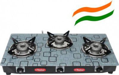 Khaitan 3 Burner Active Digital Toughened Glass Manual Gas Stove 