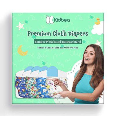 Kidbea Premium Adjustable Baby Cloth Diaper For 5Kg-17Kg (0 to 3 years) | Washable & Reusable | Breathable & Skin-Friendly| Pack OF 4| 4 Diapers & 4 Organic 100% cotton inserts/pads (ASSORTED PRINTS)