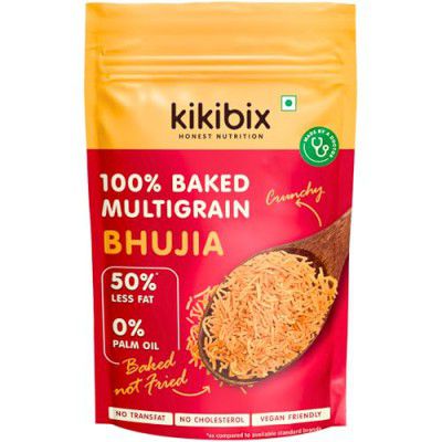 Kikibix Baked Multigrain Bhujiya Healthy Snacks, 50% Less Fat, 30% Less Calories - No Sugar, No Palm Oil, 100% Baked Not Fried - Pack of 1