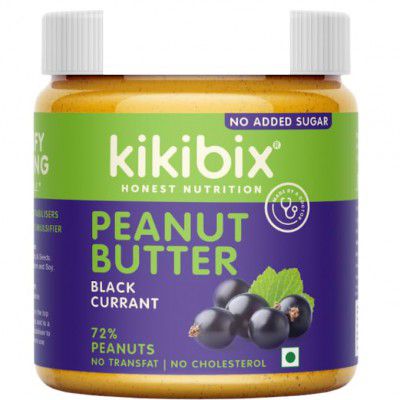 Kikibix Black Currant Natural Peanut Butter | No Added Sugar | Omega 3 Fatty Acids | Vegan | No Transfat | High Protein |Non- GMO | No Added Oil or Emulsifiers | 340 gm x Pack of 2