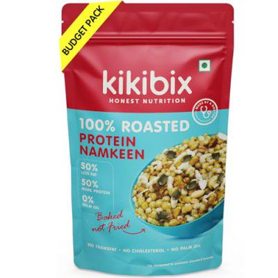 Kikibix Roasted Millet Namkeen, Healthy Snacks 50% Less Calories, 60% Less Fat - 1g Fat Per Serving, Olive Oil, No Added Sugar - Pack of 1 (100gm)