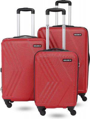 KILLER  Hard Body Set of 3 Luggage 4 Wheels - Arrow- Combo Set (28+24"+20") - Red