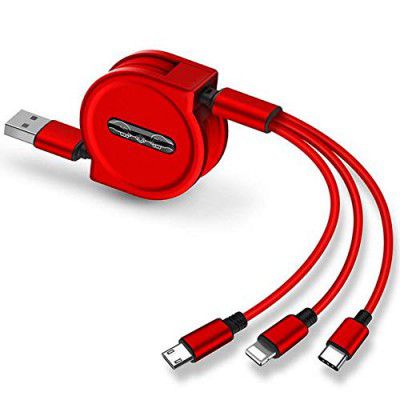 King Shine Multi Retractable 3.0A Fast Charger Cord, Multiple Charging Cable 4Ft/1.2m 3-in-1 USB Charge Cord Compatible with Phone/Type C/Micro USB for All Android and iOS Smartphones (Random Colour)