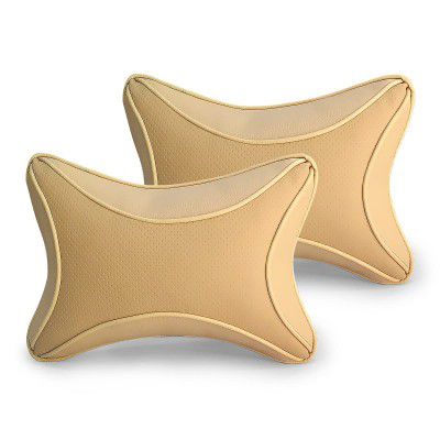 Kingsway Bone Shape Neck Rest Car Cushion for Mahindra Xylo, Model Year : 2009 - 2017, Material: Polyfill, Color : Beige, Set of 2 Piece