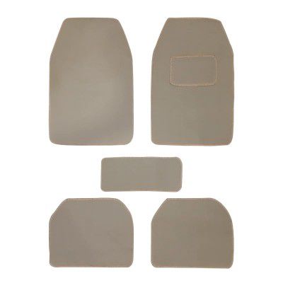 Kingsway Carpet Style Anti Slip Car Floor Foot Tray Mats Universal Use for Nissan Kicks, Model Year : 2018 Onwards, Color : Beige, Complete Set of 5 Piece - Executive Series