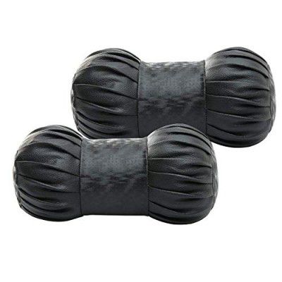 Kingsway Dumbbell Shape Neck Rest Car Cushion for Ford Figo 2014 - 2021, Leatherette, Black, Set of 2 Piece