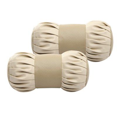 Kingsway Dumbbell Shape Neck Rest Car Cushion for Maruti Suzuki Vitara Brezza 2016 - 2019, Leatherette, Beige, Set of 2 Piece