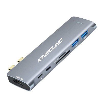 Kinsound USB C Hub 7 in 2 Type C Adapter with 4K HDMI Thunderbolt 3 PD 3.0 SD/TF Card Reader 2 USB 3.0