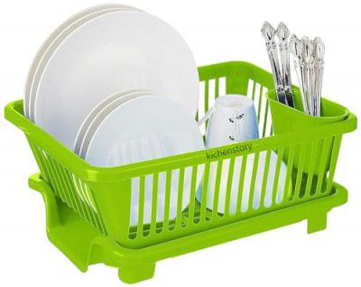 KitchenStoryUnbreakable Kitchen Sink Dish Driying Corner, Dish Drainer and Drying Rack for Kitchen (Green)