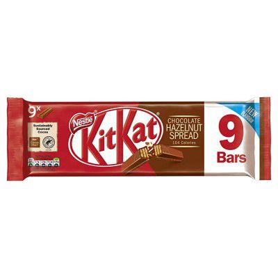 KitKat 2 Finger Hazlenut Milk Chocolate Bar Multipack (9 x 20.7g), 186.3g