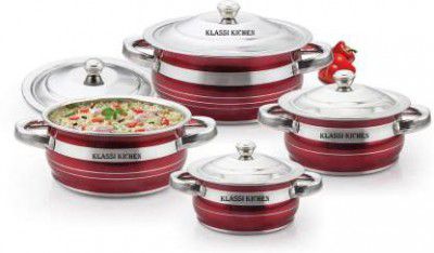 KLASSI KICHEN by Mahavir Stainless Steel 4 Pcs Handi Set with lid Glossy Finish Cookware Set  (Stainless Steel, 4 - Piece)