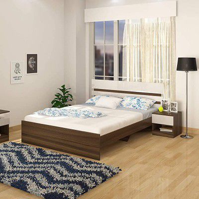 Klaxon Achillis King Size Engineered Wood Bed Without Storage - Asian Walnut & White