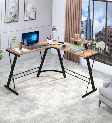 Klaxon L Shaped Study Table for Students and Adults/Computer Table for Home-Office/Gaming Table/Computer Desk for Corner - Wood & Metal (Gaming-Forest Dark & Black, DIY Installation)