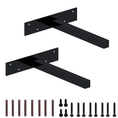 Klaxon Metal Bracket for Wall Mounted Shelves - Powder Coated Angle Brackets with Screws (T Shape, 2)