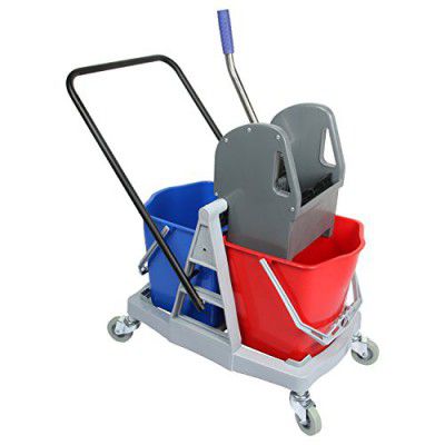 KLEENAL 20160014 Plastic Double Bucket Wringer Trolley (34 Liters K-119A)