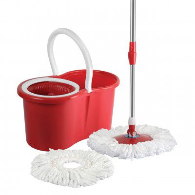 Kleeno by Cello Cyclone Spin Mop with Extendable Handles & Extra Refill, Red