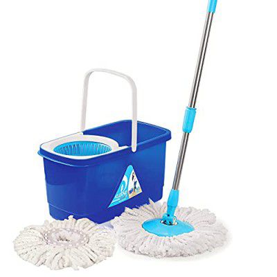 Kleeno by Cello Easy Clean Spin Mop Bucket with 2 Refill, 360 Degree Rotating Head | Blue