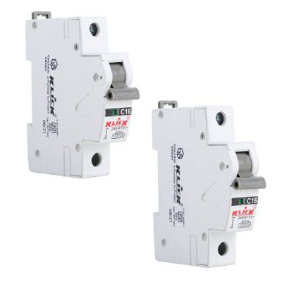 KLICK Classic C-16A-302 MCB, SP Miniature Circuit Breaker, Single Pole Switch Disconnector (16A, White, Pack of 2)