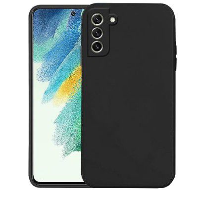 Knotyy Rubberised Back Cover for Samsung Galaxy S21 FE 5G | Inner Velvet Fabric Lining | Matte Silicone Flexible |Raised Bumps for Camera & Screen Protection Back Case Cover - Black