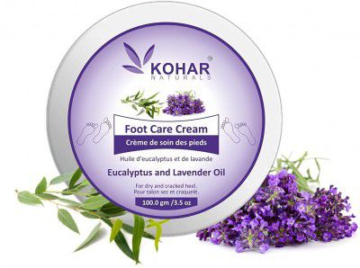 KOHAR NATURALS Eucalyptus n Lavender Oils Aromatherapy Foot Cream for Dry Feet with Calendula Shea Butter Rough n Cracked Heel Results In Smoother Softer Moisturized Healthy Feet for Women & Men 100gm