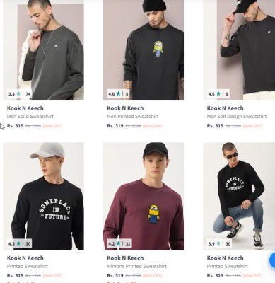 Kook N Keech Men's Sweatshirts Starts ₹299