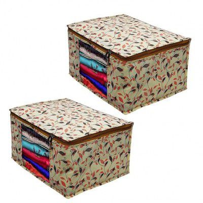 Kozdiko Non Woven Leaf Print Garments and Saree Cover Pack of 2